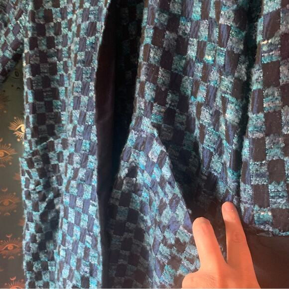 RARE Designer Lily Samii | Blue Checkered Jacket Silk blend jacquard brocade - Picture 9 of 16